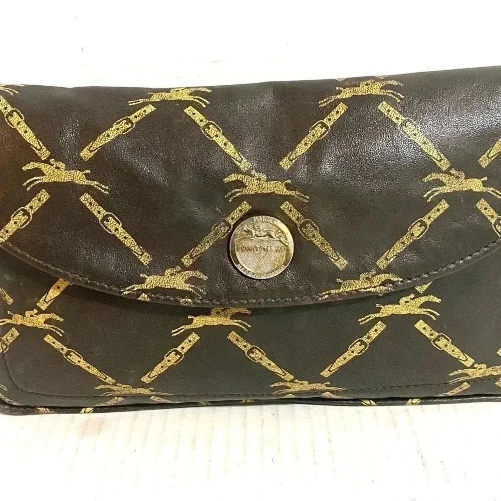 Longchamp vintage lattice brown leather clutch bag